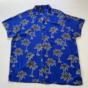 Jaywalker Men's Size 2X Hawaiian Shirt Button Up Palm Tree Print 100%-Rayon Blue